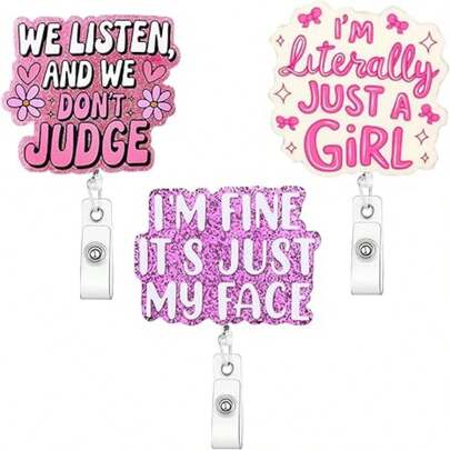 1pc Interesting English Short Sentences Badge Reel Retractable Badge Holder Clip With Swivel Alligator Clip For Nurse Doctor Nursing Student Teacher