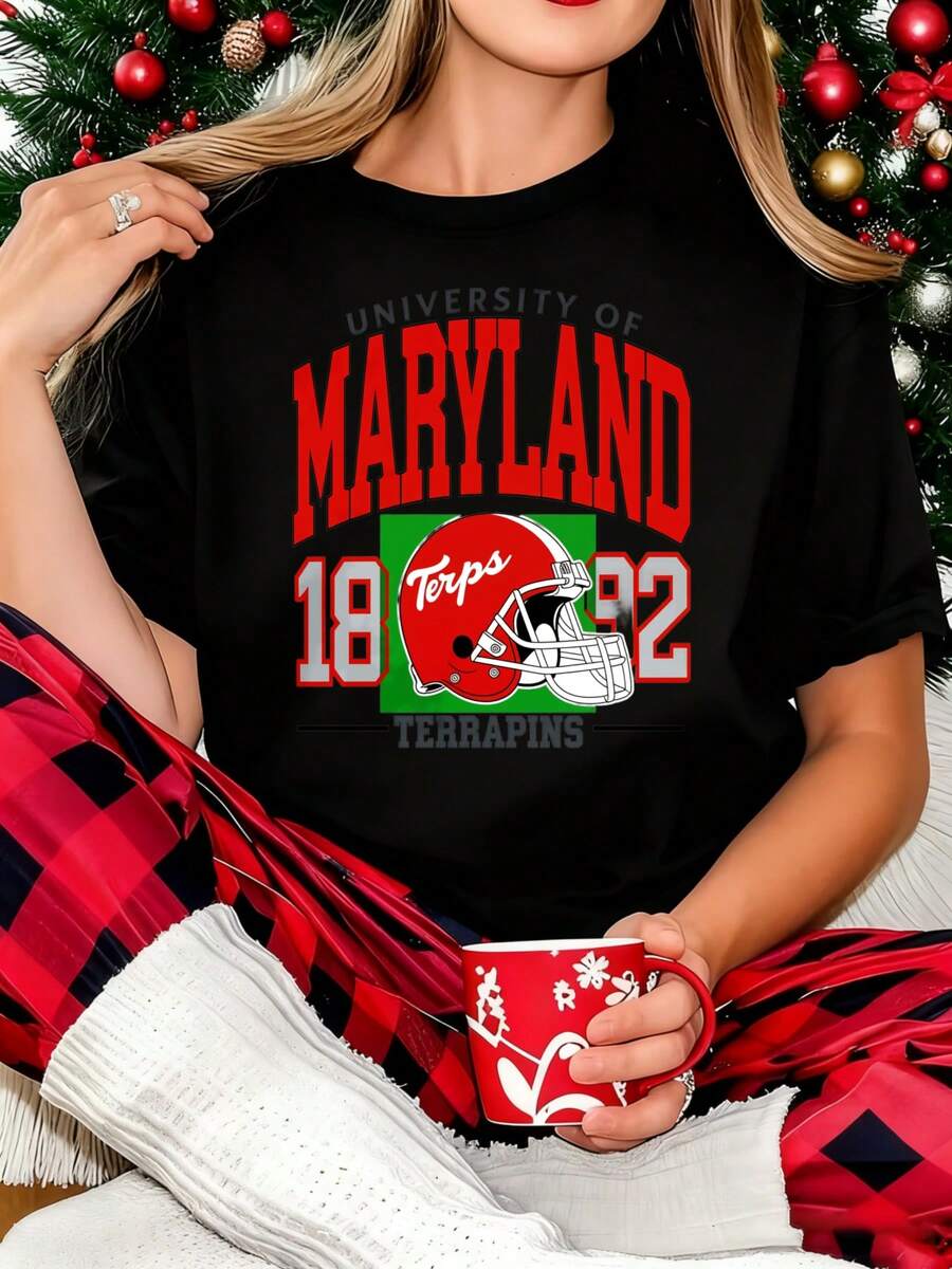 University Of Maryland Terps Football 1892 Helmet T-Shirt 's Casual Wear College Sport Fan Apparel - 黑色 - 查看 1