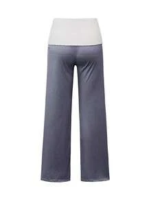 Sunshine Girl Pink Striped Straight Pants, White Ruffle Waist, Women Summer Back To School, Valentine's Day, Casual Commute Wear Spring - 藏蓝色 - 查看 5