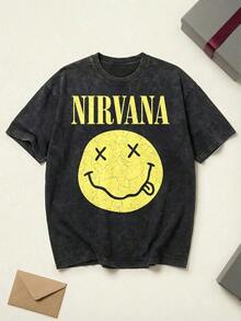 Classic Happy Face Cotton T Shirt Unisex Couple Matching Boyfriend Style Acid Washed Distressed GrungeSummer Outfits Graphic Tees Men T Shirt Summer Clothes Men Fall Clothes Men Winter Clothes  Para Hombre - màu đen - Xem 8