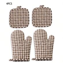 Coffee Grid Oven Mitts And Heat-Resistant Mat, Double-Sided Quilted, Washable, Heat-Resistant Gloves For Daily Use, Cooking Heat-Resistant Gloves, Heat-Resistant Mat Gift Baking Set, 2-Piece Or 4-Piece Set - Xem 7
