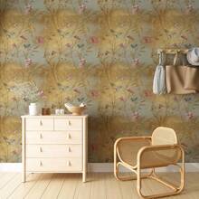 Elegant Wild Flower Golden Vintage Ivy Peel And Stick Wallpaper Mural, Suitable For Bedroom, Kitchen, Office And Other Spaces Decoration - 1PC - View 1