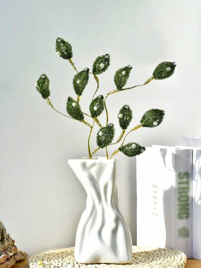 1pc Fresh Green Floral Branch Artificial Flower With Elegant Faux Pearl Decor, Mother's Day Gift, Suitable For Vase Filler, Wedding Decoration, Holiday Home Tabletop Decor