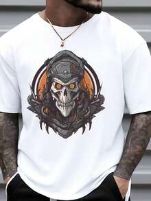 Camiseta de algodón de 180 g,% algodón, con estampado de calaveras y elementos mecánicos, para el uso diario, imprescindible para conjuntos de verano sencillos, regalo perfecto, cómoda de manga corta para vacaciones y deportes al aire libre, camiseta de regalo, obsequio para días festivos adecuado para el transporte diario, salidas informales, versátil para uso doméstico, sencilla y adecuada para paseos al aire libre, estilo moderno y de nicho, la primera opción para parejas. - Blanco - Ver 1