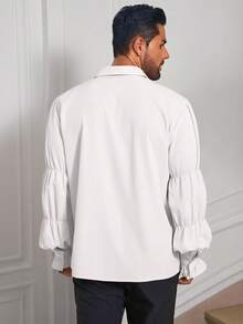 Mens Pirate Shirt Ruffle Victorian Renaissance Vampire Poet Puffy Shirts Gothic Steampunk Medieval Costume - 黑色 - 查看 3