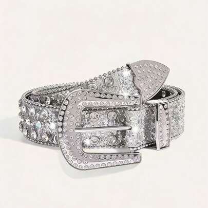 1pc Men's Heavy-Duty Rhinestone Embellished Belt, Suitable For Party Wear