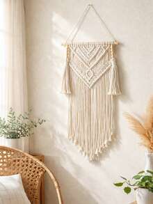 米色编织挂毯，波西米亚风墙饰，北欧农舍风格，适合小屋装饰，中性色调，几何流苏艺术墙面装饰，室内装饰，适用于客厅、卧室、玄关、宿舍、公寓、家庭工作室，简约乡村风墙面艺术，乔迁礼物 - 彩色 - 查看 5