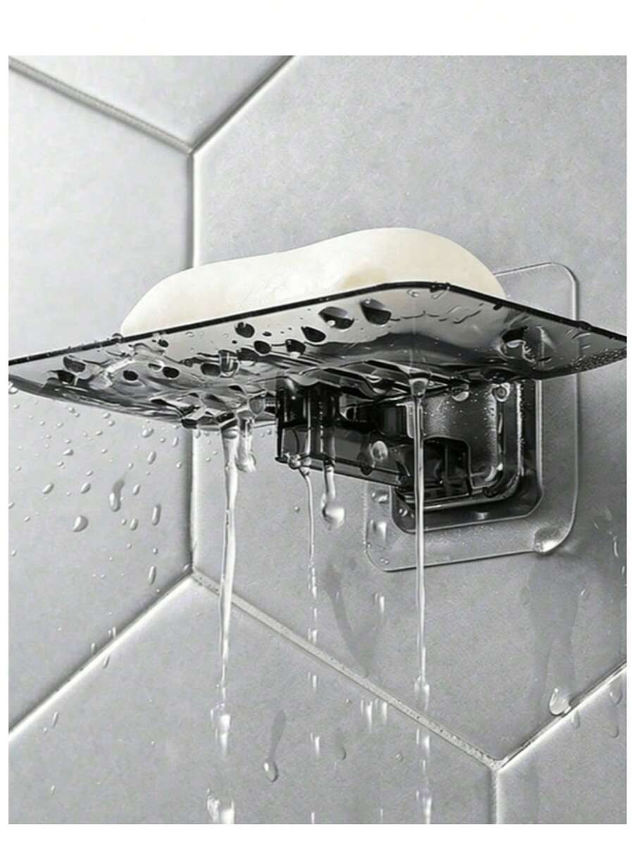 1pc Transparent Self-Adhesive Wall-Mounted Punch-Free Plastic Soap Dish For Bathroom - Multicolor - View 1