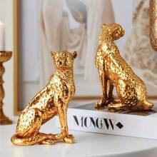[Retro Gold Leopard] Gold Resin Leopard Figurine, 1 Piece, Retro-Style Desktop Decoration, Suitable For Study, Office, And Hotel Decoration. - Multicolor - View 4