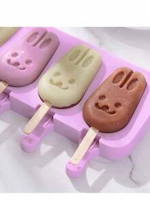 1 Set Cute Cartoon Silicone Ice Cube/Ice Cream Mold, Homemade Ice Pop/Ice Lolly/Ice Cream Maker With 50pcs Ice Pop Sticks - Multicolor - View 5