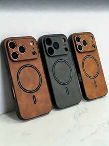 New Luxury Faux Leather Magnetic Shock-Proof Phone Case, Compatible With IPhone 17/16/15/14/13/12/11 Pro Max Plus/Air/17 Pro/17 Pro Max, Lens Protection, Supports Wireless Charging - Black - View 2