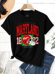 University Of Maryland Terps Football 1892 Helmet T-Shirt 's Casual Wear College Sport Fan Apparel - 黑色 - 查看 2