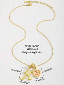 1件女士优雅立方氧化锆字母A-K和心形妈妈吊坠项链金色首饰礼品 - 彩色 - 查看 4