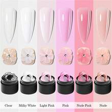 Mtssii 6PCS/Set 8ml Clear Non Stick Hand Extension Gel Nail Polish For 3D Shaping Nail Art Solid Milky Jelly Hard Gel For Fake Nail Carving Flower Nail Art Acrylic Gel Varnish Solid Builder Gel Easy To Operate Manicure For Home And Slaon - 彩色 - 查看 5