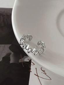 1pc Minimalist Chic Petite Geometric Asymmetrical Unique Design High-End Everyday Commute Versatile Fashion Copper Open Ring For Women - Silver - View 6