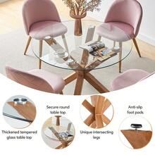 CLIPOP Round Game Table 100cm With Tempered Glass Top And Wooden Pattern Legs Table For Home Living Room, Game Room Corner - Brown - View 4