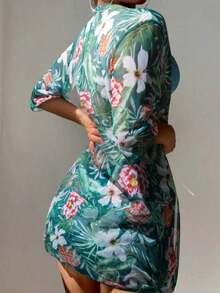 Women's 3-Piece Bikini Set With Tie-Dye Print. - 墨綠色 - 查看 2
