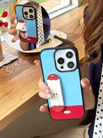 1pc Apple-Shaped Creative Bandage Design Retractable Phone Holder, Artistic & Practical Smartphone Accessory, Suitable For All Devices, Phone Grip Stand For IPhone, Android, Birthday Gift For Family & Friends, Push-Pull Phone Grip