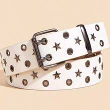 1 件装美国朋克明星铆钉双排孔腰带，男士工装牛仔裤腰带 - 彩色 - 查看 9