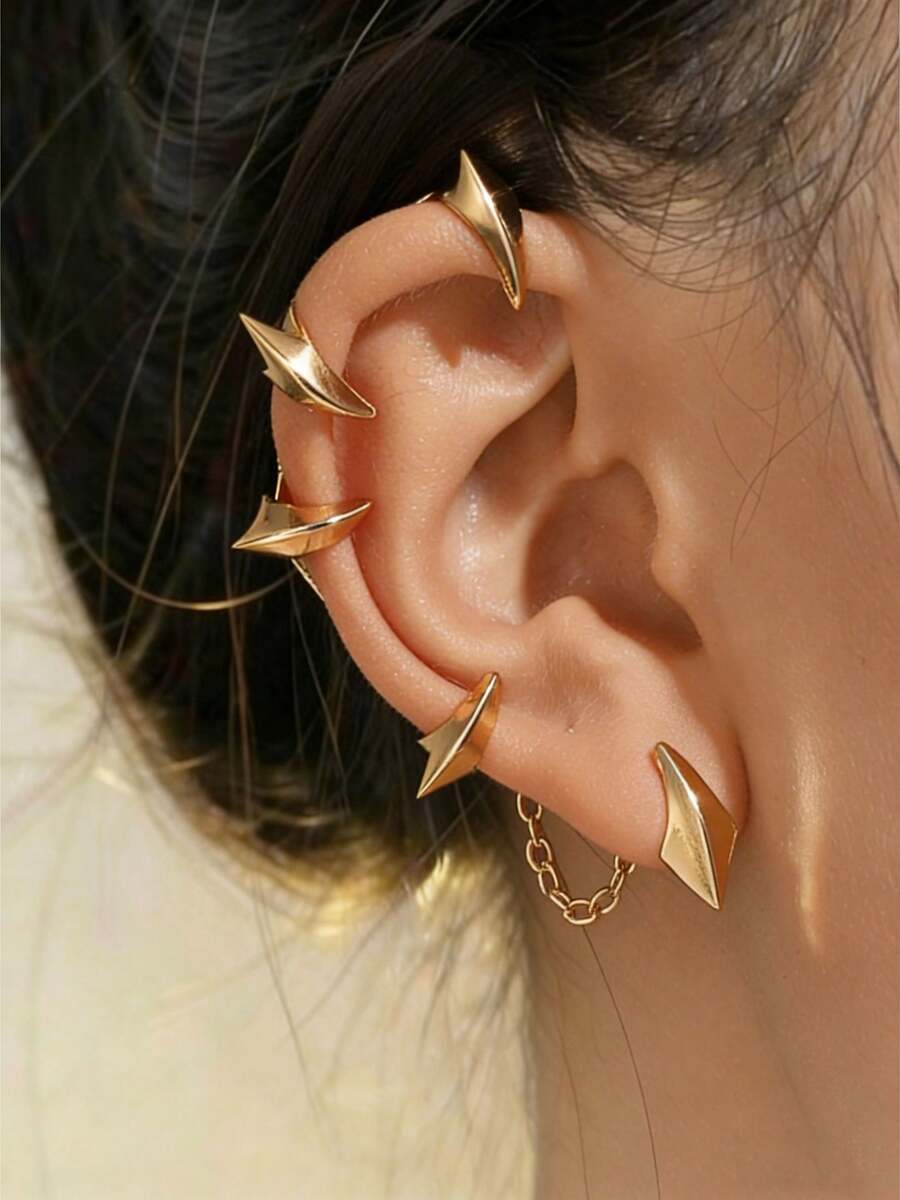 1 pieza Brazalete geométrico minimalista para la oreja derecha, accesorio de joyería de moda para atuendo de fiesta de mujer - Dorado - Ver 1