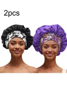 1/2/3/4/5pcs Silk Sleep Cap, Women Wide Brim Elastic Band Printed Sleep Hat, Soft Silk Sleep Bonnet, Suitable For Curly Hair (Random Print Pattern),Holiday,Travel - Color - View 36