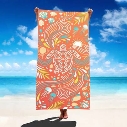 1pc Line Drawing Sea Turtle Pattern Beach Towel, Ultra-Fine Fiber Extra Large Beach Blanket, Super Absorbent Bath Towel, Suitable For Travel, Swimming Pool, Diving, Surfing, Yoga, Camping, Available In Multiple Sizes, Beach Accessory For Beach, Pool, Travel, Camping, Yoga