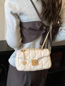 1件装奢华绗缝锁扣装饰女士多功能单肩/斜挎/腋下包 - 米色 - 查看 4