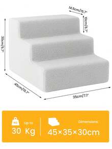 3-Step Pet Stairs For Bed 45*35*30cm – Non-Slip Dog Steps With Washable Plush Cover, Pet Ladder For Small Dogs & Cats - Grey - View 2