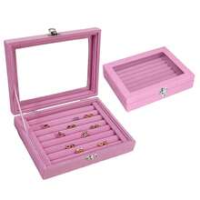 2pcs 7-Slot Velvet Jewelry Earring Storage Box With Transparent Lid, Jewelry Display Tray - Multicolor - View 1