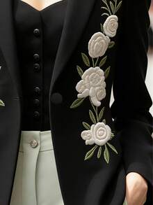 Women's Fashion Embroidered Blazer Jacket, Suitable For Daily Commute, Gatherings, And Weddings Black Spring - Black - View 4
