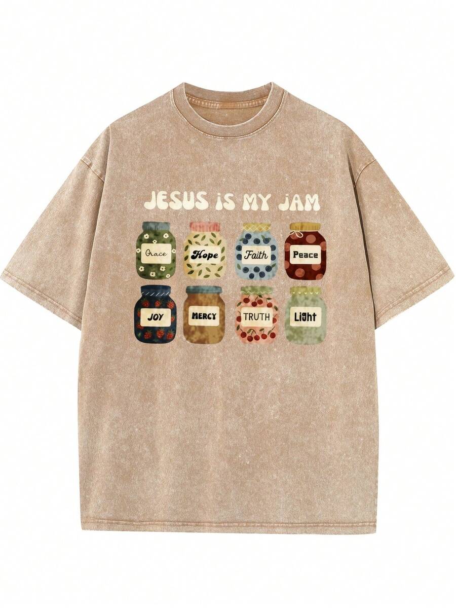 Summer Men's Oversized T-Shirt M-5XL, Retro Washed Men's T-Shirt, 230G Pure Cotton T-Shirt, Slogan Printed T-Shirt, GOD Pattern T-Shirt, Jam Pattern T-Shirt, Jesus Shirt, Christian T-Shirt, Funny Shirt, Graphic T, Unisex T-Shirt, Vintage T-Shirt, Men's Shirt, Simple Casual Fashion Short Sleeve - Cà phê nâu - Xem 1