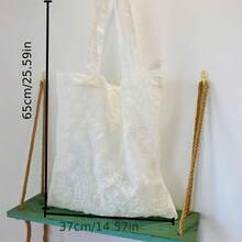 White Vintage Lace Tote Bag, French Retro Lace Embroidered Fabric Bag, Spring And Summer Organza Large Capacity Shopping Bag, Shoulder Cloth Bag. - 白色復古蕾絲手提包 - 查看 7