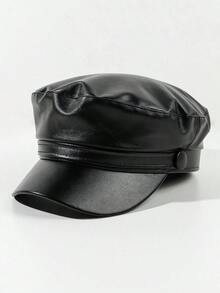 1pc Women's Pu Leather Newsboy Hat Cap With Brim, Suitable Daily Wear - màu đen - Xem 13