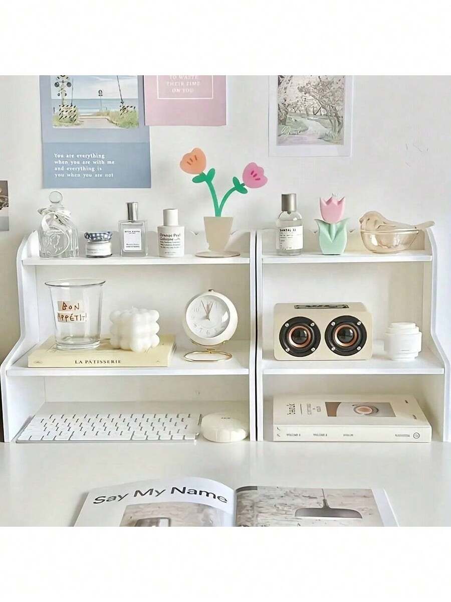 1pc Multi-Layer Desktop Storage Rack, Makeup Organizer, Large Capacity Dual-Tier Shelf, Perfume Holder, Cosmetic Storage Rack, Room Decor - White - View 1