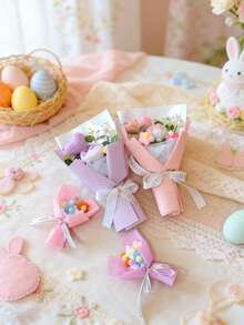 手工钩编和针织人造花束 - 毛毡花卉摆件，质感逼真，永不凋谢，适合家居装饰、婚礼、派对、办公室和桌面摆放，是母亲节、情人节、生日、感恩节、毕业典礼、教师节的绝佳礼物。 - 彩色 - 查看 9