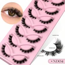 7 Pairs Natural Look Cat Eye Lashes Fluffy Thick False Eyelashes Tail Elongated Wispy Eyelashes Classic Manga Wet-Look Lashes Transparent Lash Band, Criss-Cross Soft Dramatic 3D Faux Mink Lashes, Suitable For Travel, Party, Photo-Ready Natural Makeup Lash Extension - Black - View 10