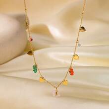 1 chiếc vòng cổ mặt dây chuyền hình hoa và trái tim phong cách Bohemian sang trọng mùa hè, mạ vàng 18K, làm bằng thép không gỉ, chống thấm nước, thủ công, đa năng cho đeo hàng ngày và đi nghỉ mát biển. - Vàng - Xem 5