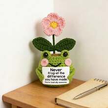 1pc Handmade Crochet Frog Plush Doll Decor, With Encouraging Phrase, Cute Plush Doll Gift For Friends And Family - Multicolor - View 3