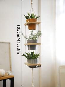 1pc-Bohemian Handmade Multi-Layer Hanging Plant Shelf – This Multi-Tier Hanging Flower Rack Is Ideal For Decor Arrangement In Living Room, Bedroom And Study, Perfectly Compatible With Bohemian, Nordic, Log And INS Home Styles. - Multicolor - View 12