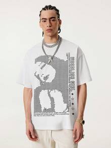 Tiny Spark Men's Fashionable Figure Print White Short Sleeve T-Shirt - White - View 4