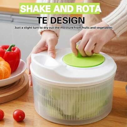 多功能多用途沙拉脱水器，手动果蔬脱水器，蔬菜脱水器，果蔬清洗篮，双层沥水碗，防震，PP材质，厨房工具，高效沙拉制作器，蔬菜脱水器，厨房必备品