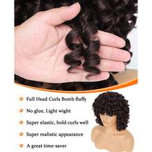 14 Inch Curly Wigs Short Curly Wig With Bangs Heat Resistant Synthetic Fiber Hair Cosplay Wigs - Dark Brown - View 5