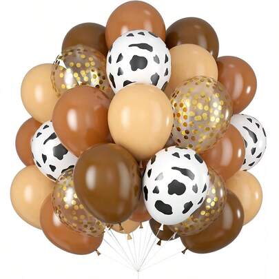 48pcs Milk-Print Latex Balloons - Assorted Colors, Perfect For Birthdays, Anniversaries, And Graduations - No Electricity Required, Farm And Western-Themed Party Supplies