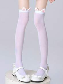 1 Pair White Thigh High Socks With Cute Rabbit Ears, Sweet Lolita JK Style Long Stockings For Women - White - View 11