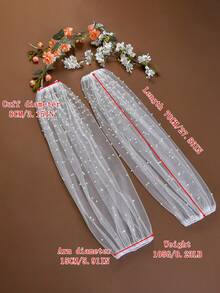 1 Pair Faux Pearl Sheer Bridal Arm Sleeves, Long Loose Style Suitable For Wedding, Travel, Party, Formal Occasions,Summer,Beach - Milky - View 7