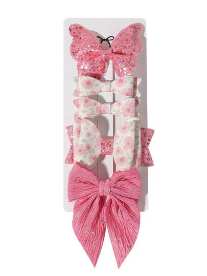 5pcs Glitter Bow Hair Clips, Suitable For All Seasons To Tidy Up Flyaway Hair