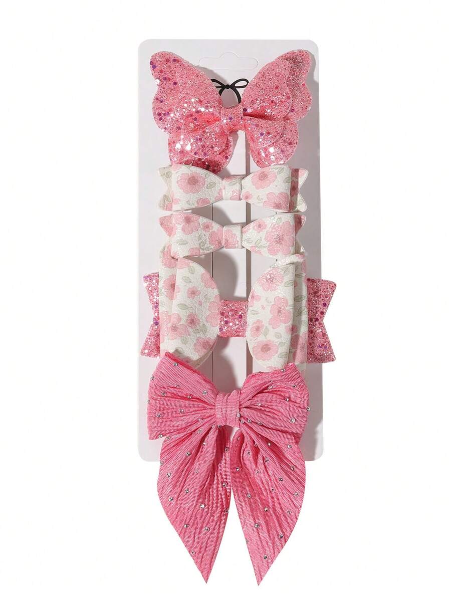 5个闪亮蝴蝶结发夹，适合所有季节，可整理碎发 - 混合色 - 查看 1