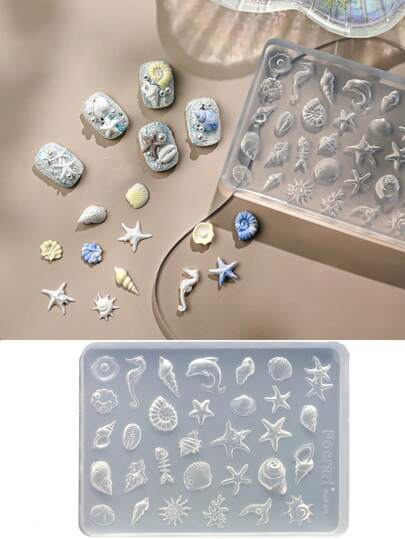 Novel 3D Silicone Mold For Heart Star Pentagram Summer Starfish Nail Artistry, DIY Transparent Manicure Template For Decorative Nail Trinkets Nails