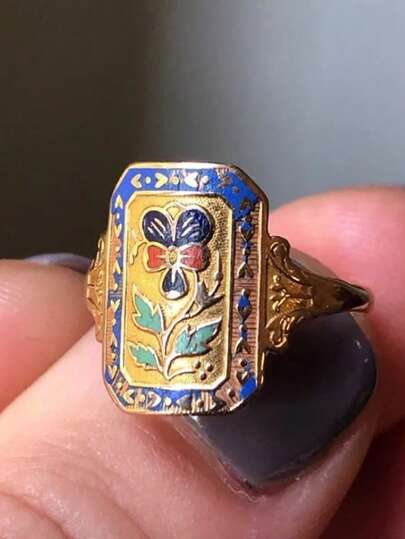 1PC Retro Bohemian Style Luxury Elegant Colorful Carved Pattern Ring For Casual Attire Vintage Promise Ring Suitable For Engagement, Wedding, Anniversary, And Daily Wear