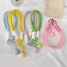 一套时尚简约清新闪亮蓝/粉/紫星形手机挂饰，纯黄色编织手机挂绳配件 - 彩色 - 查看 7